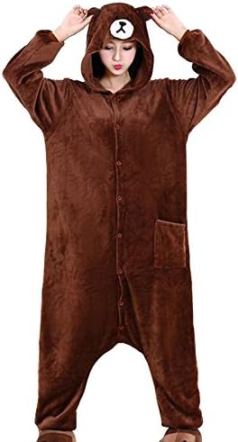HKSNG Brown Teddy Bear Pajamas Kigurumi Onesies Cosplay Costumes