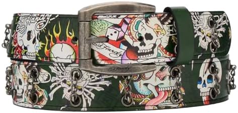 ED HARDY Men's Skull Tiger Print with Rivet Studs & D-Rings 38mm