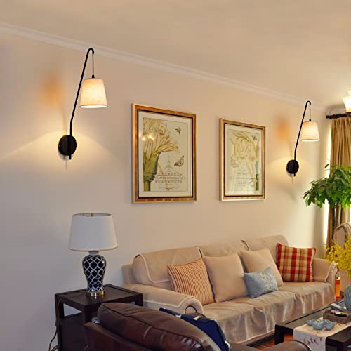 Plug in Wall Sconces Set of Two, Wall Lamps for Bedrooms Set of 2, Black Farmhouse Wall Mounted Lights for Bedside, Living Room, Rustic Sconces Wall Lighting Fixtures with 59inch On/Off Switch Cord