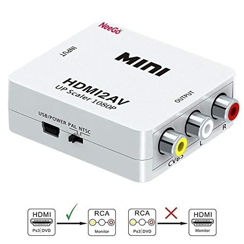HDMI to RCA Converter, 1080p HDMI to AV Composite Adapter Supporting PAL/NTSC for Amazon Fire TV Stick, Roku, Chromecast, Apple TV, PC, Laptop, Xbox, HDTV, DVD -Includes USB Charging Cable