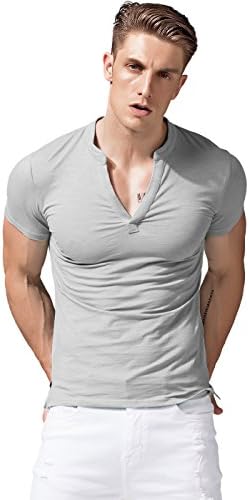XShing Mens Short Sleeve T Shirts Slim Fit Deep V Neck Athletic Casual