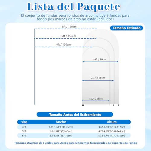 MEKOTRIN 3 Piezas de Fondo Cubierta de de Alta Elasticidad Espesar Fibra de Poliuretano Seda de Leche a Prueba de Decoloración para Fiestas de Boda 4FT, 5FT, 6FT