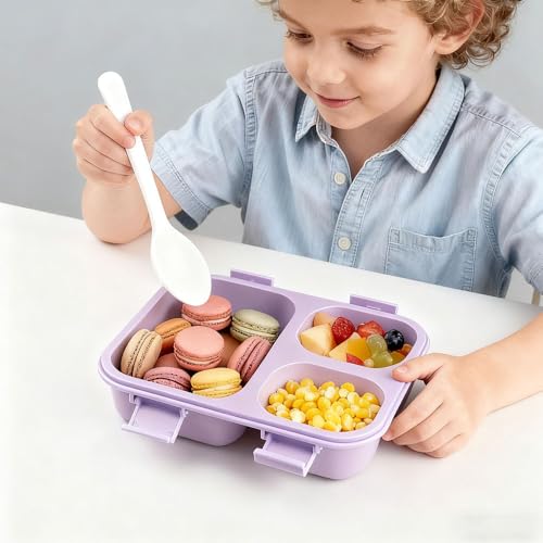 Doafoce 2 Pieces Lunch Box with 3 Compartments and Cutlery Bento Box 850 ml Lunch Box Children and Adults Leakproof Lunch Box for School Work Picnic, BPA Free, Microwave Safe