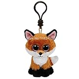 ToySDEPOT New TY Beanie Boos Slick The Fox Plush Clip Cute Keychains Key Chain 8cm Ty Big Eyes Plush Animals Kids Toys for Children Gifts