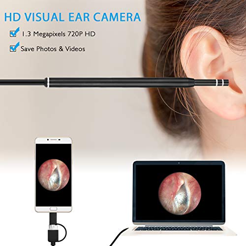Ear Otoscope, VSATEN Wireless WiFi Otoscope 3 in 1 1.3 MP Digital Ear Inspection Camera Earwax Cleaning Tool with 6 Adjustable LEDs for iPhone & iPad, Android Devices, Windows & MAC PC Computer