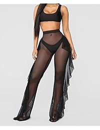 wsevypo damaes Sexy See Through Pantalones de volantes de malla transparente Perspectiva Traje de baño Bikini Bottom Cover up Party Clubwear Pantalones