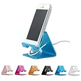Rumfo Cell Phone Stand, Universal Portable Aluminum Desktop Charger Mount Holder Metal Charging Dock Cradle for Nintendo Switch iPhone iPad Samsung Android Smartphones and Tablets (Blue)