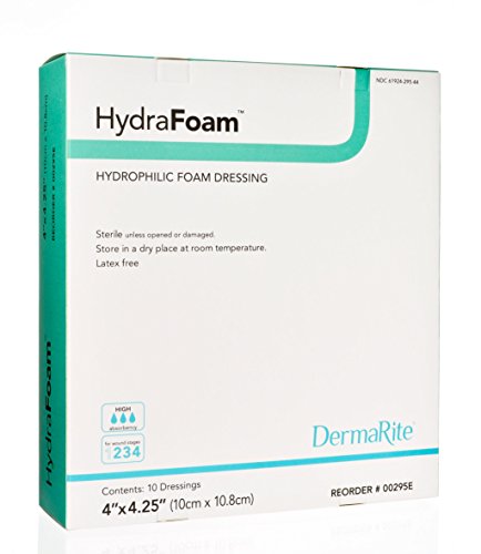 Sponsored Ad - DermaRite's HydraFoam Hydrophilic Foam Dressing - Highly Absorbent Wound Care, Waterproof Backing, Sterile - 4 in. x 4-1/4 in., 1 Count, 10 Packs, 10 Total