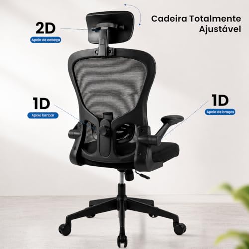 Cadeira Escritório Ergonômica Ajustável Altura Apoio Lombar Reclinável Encosto Respirável Conforto Postura Home Office Giratória Rodas Silenciosas Base Reforçada Regulagem Braços Profissional