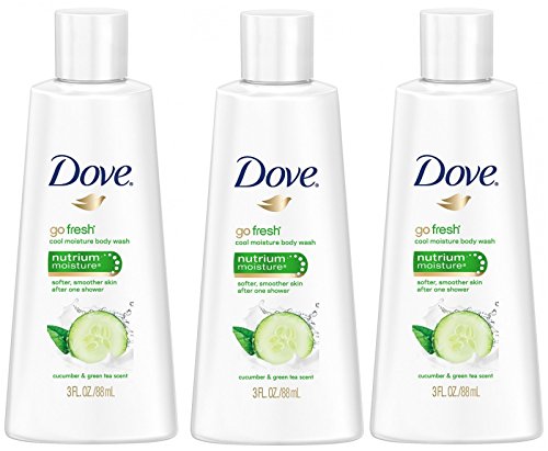 Dove Go Fresh Cool Moisture Body Wash Nutrium Cucumber and Green Tea, 3 Oz Travel Size (Pack Of 3)