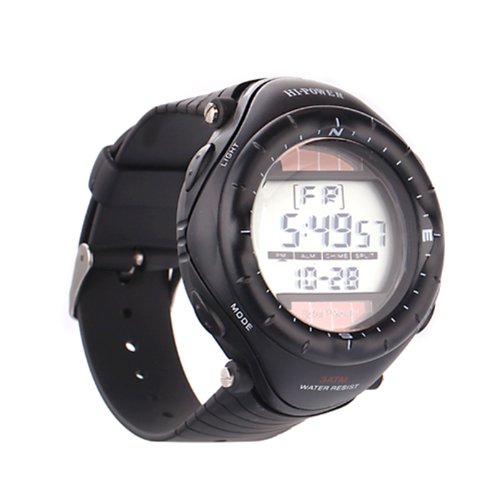 HDE Men's Solar Power Water Resistant Digital Chronograph Stopwatch Sports Watch (Black)