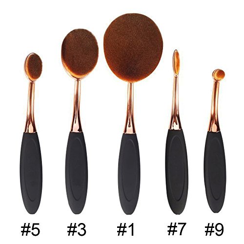UniM 5 Pcs Oval Makeup Brush Set Toothbrush Style Foundation Contour Concealer Blending Cosmetic Brushes