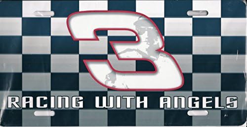 Nascar Dale Earnhardt Sr. #3 Racing with Angels Checkered Flag Metal License Plate Tag Black &amp; White