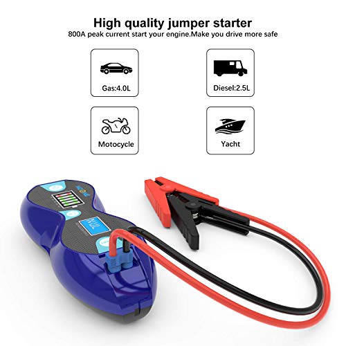NoOne 800A Peak Current Car Jump Starter (Up to 5.5L Gas/ 3.0L Diesel Engine),12V Portable Power Pack Auto Battery, Built-in Hardware And Software Safety Protection, LED Light Include