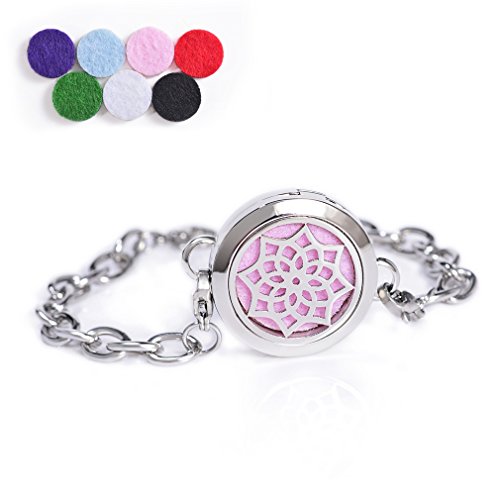 Stainless Steel Aromatherapy Essential Oil Diffuser Locket Bracelets Hollow Flower Bracelet