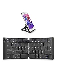 Teclado Bluetooth plegable Samsers - Teclado inalámbrico portátil con soporte de soporte, recargable tamaño completo ultra delgado teclado plegable compatible con iOS Android Windows Smartphone Tablet y ordenador portátil-negro