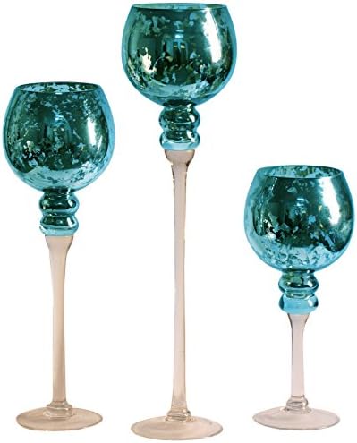 Privilege 37005 Mercury Glass Stem Vases, 3-Piece, Blue