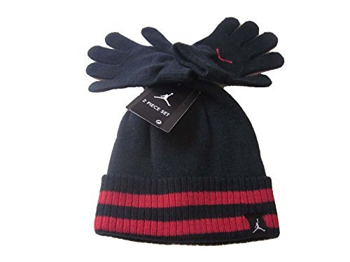 Boys Nike Air Jordan Ribbed Beanie And Glove Set Black