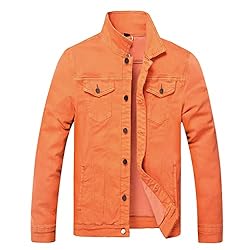 LAMKUKU Mens Denim Jacket Ripped Slim Jean Jacket
