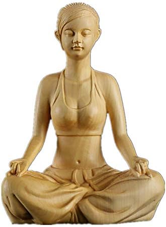 ZKPDX Statues Poplar Wood Carving Home Decoration Figure Beauty Handmade Art Sculpture Mood Yoga