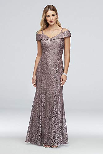 Cold-Shoulder Glitter Lace Mermaid Mother of Bride/Groom Dress Style 2047, Gold, 4