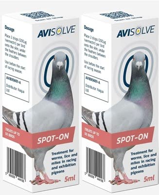 2 BOXES - Naqua AviSolve mite treatment for pigeons birds - Ivermectin 0.35% - 5ml - VET STRENGTH - Spot-on. Also kills lice, fleas & ticks. Vet strength bird medicine.
