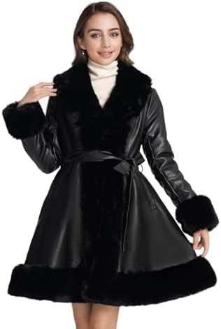 NXBC Winter Faux Fur Coats for Women,Faux Fur Leather Jacket Women