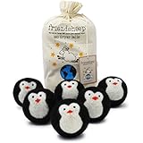 Organic Eco Wool Dryer Balls - Black Penguin - 6 Pack - 100% Handmade, Fair Trade, Organic, No Lint - Premium Quality"Cool Friends"