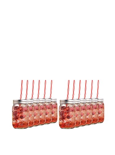 Click Here to See More Images Home Essentials Home Essentials 12-PIece 15oz Ice Cold Mason Glass Drinking Jars with Swirl Straws, Clear