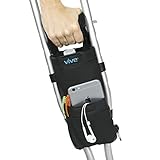 Vive Crutch Bag - Pouch with Foam Hand Grip Pads - Tote for Broken Leg Crutches with Storage Pockets - Ergonomic, Orthopedic, Lightweight Carry On - Medical Forearm Crutch Accessories (Black)