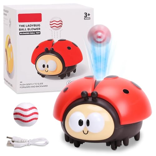 Ladybug Airball Toy, Ladybird Airball Toy for Babies, Electric Floating Blow Pipe Balls with 2 Balls, Montessori Sensory Toy Gifts for 4 5 6 7 Years Old Boys Girls