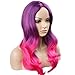 BERON 22'' Long Wavy Women Girls Sexy Ombre Hair Colorful Wigs for Cosplay Halloween Party with Wig Cap (Purple Ombre Hot Pink)