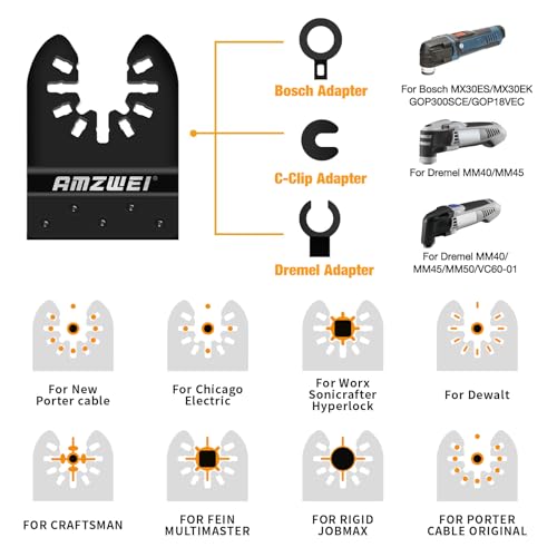 AMZWEI 50PCS Oscillating Tool Blades, Professional Universal Titanium Multitool Blades for Wood Metal, Quick Release Compatible with Dewalt Ryobi Milwaukee Rockwell Fein