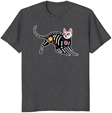 Mens Dia De Los Meowtos Sugar Cat Lover Skull Halloween Tee Shirt Large Dark Heather