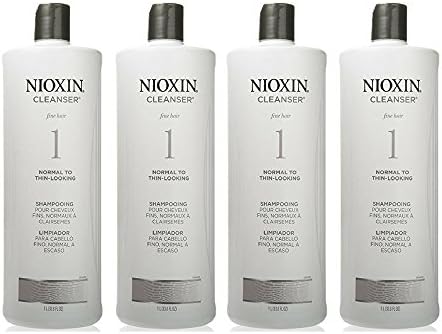 Nioxin Cleanser, System 1 (Fine Hair/Normal to Thin-Looking) Shampoo, 33.8 Ounce (4 pack)