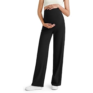 Over The Belly Maternity Wide Leg Pants, High Waist Stretch Soft Pregnancy Flare Trousers Non-Pocket Casual Lounge Work Pants