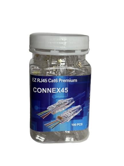 100-Pack RJ45 CAT6 Pass Through Connectors for Solid or Stranded UTP Network Cable - Ethernet Plugs