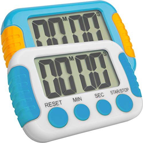 Classroom Or Meeting Timers for Kids and Teacher Digital Kitchen Timer, Count-Up & Count Down for Cooking Baking Sports Games Office Study (1 White 1 Blue)
