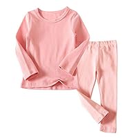 Little Kids Long Johns Thermal Underwear Set 2PC Crewneck Tops and Bottom Toddler Boys Girls Pajamas Warm Jammies,(Pink,12Months)