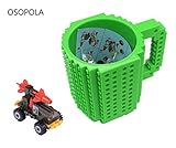 Build-On Brick Mug with Toy Man Set - Green Building Toy Cup Unique DIY Blocks Cup Funny Gift 12oz
