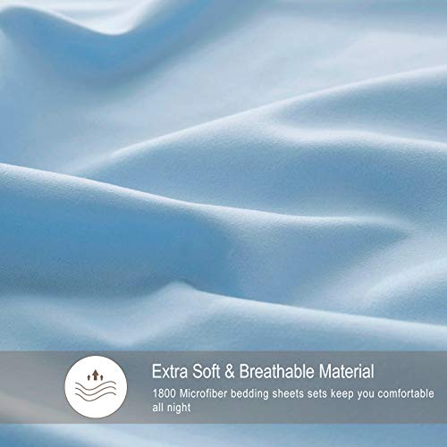 VEEYOO Queen Size Sheet Set - Super Soft 1800 Thread Count Premium Bed Sheet Sets - 16-Inch Deep Pockets, Hypoallergenic Brushed Microfiber, Wrinkle & Fade Resistant Sheet - 4 Pieces, Blue
