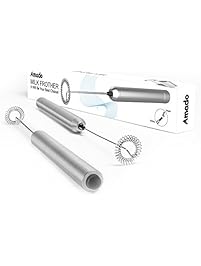 Milk Frother, Amado Battery Operated Handheld Milk Frother Machine to Make The Creamy Foam of Milk, Coffee, Latte, Cappuccino and Hot Chocolate, Made of Stainless Steel