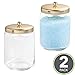 mDesign Glass Bathroom Vanity Storage Organizer Apothecary Canister Jar for Cotton Swabs, Cotton Rounds, Cotton Balls, Makeup Sponges, Bath Salts - 2 Pack - Clear/Gold Brass