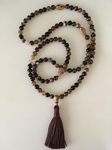 Agate and Picture Jasper Mala with Tassel / Mala 108 Beads / Prayer Beads / Meditation /
