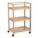 LANGRIA 3 Tier Rolling Cart Bamboo Service Kitchen Cart Storage Shelf with Hooks and Lockable Wheels for Home Dinning Room Bathroom Organization (Load 11 lbs. Per Shelf) (18.5