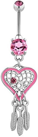 LuckyJewelry Dream Catcher Best Friend Dangle Cute Belly Button Ring Body Jewelry for Navel Piercings with Pink Swarovski Element Crystal