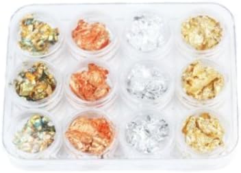 12 Gold Silver Copper Foil Paillette Chip Nail Art Tips Decoration Gel Case