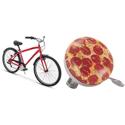 Huffy 27.5″ Red 7-Speed Commuter Bike Bundle with Pizza Bicycle Bell