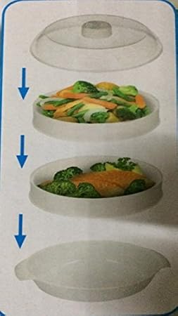 2 Ebenen Mikrowelle Dampfgarer Kochen & Dampf Gemüse Fisch Reis
