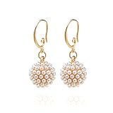 Ginasy Luxury Pearl Inlaid Spherical Dangle Drop Earrings 14k Gold Plated